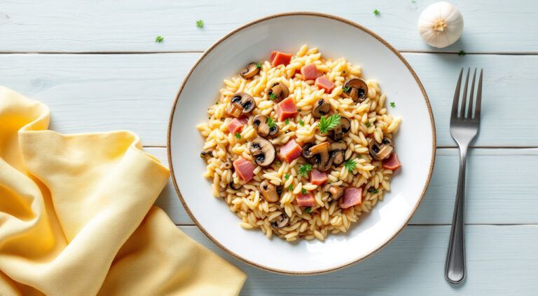 Arroz meloso con jamón y setas