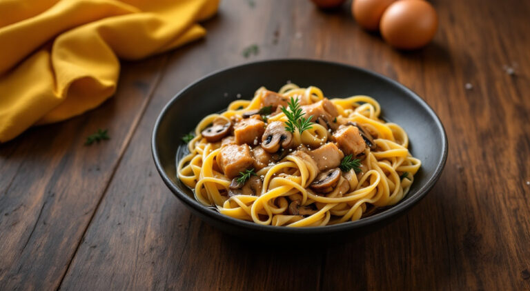 Conejo con fideos y vino blanco