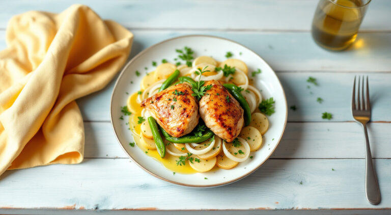 Pollo al horno con verduras y vino blanco