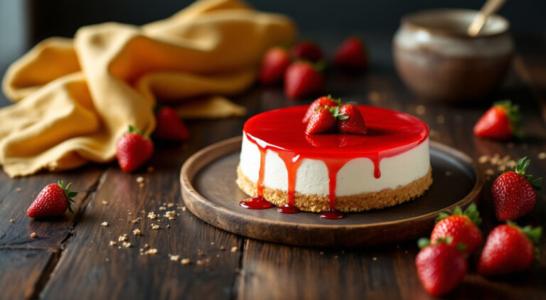Tarta de queso y gelatina de fresa